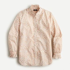 Jcrew NWOT Classic-fit ruffleneck shirt in leopard